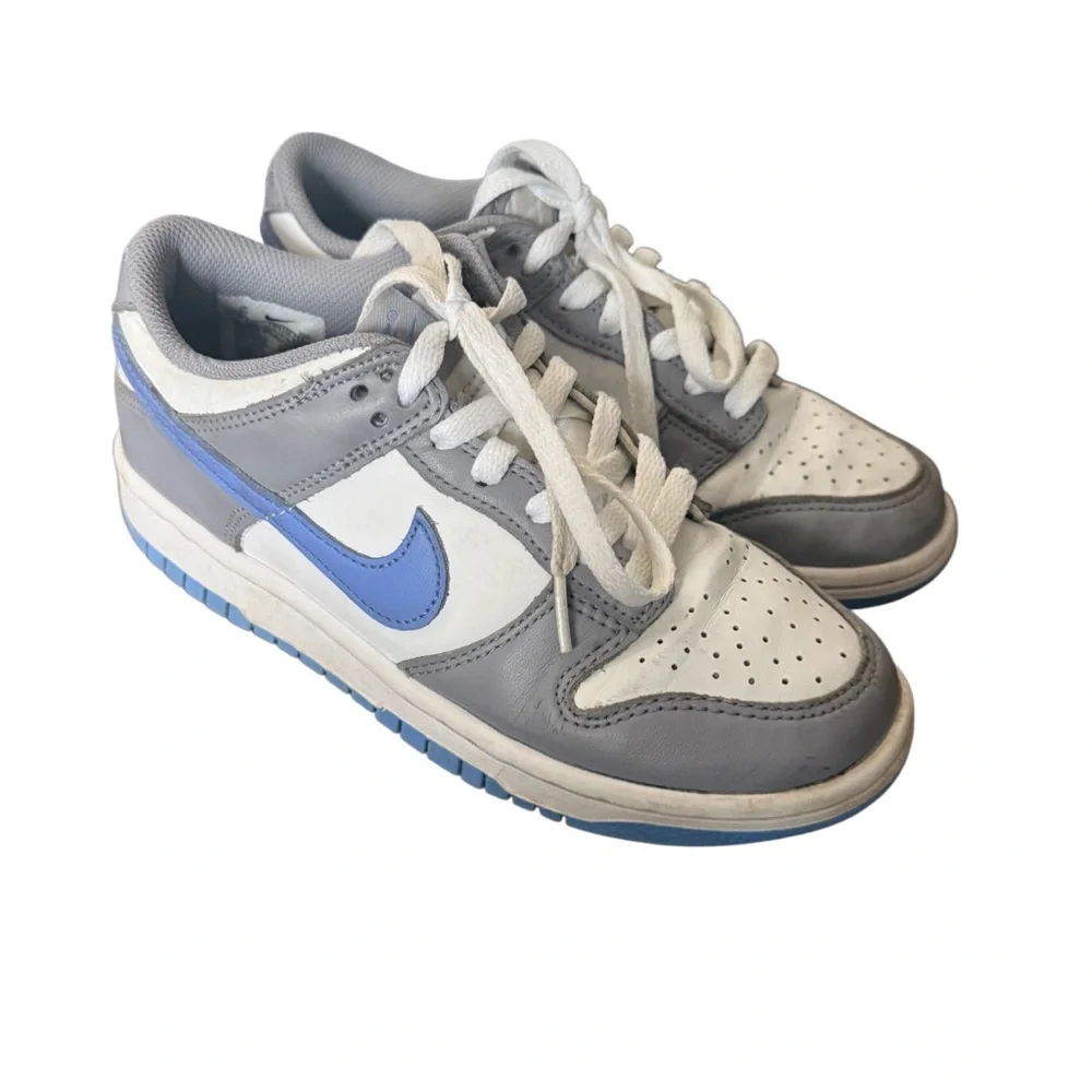 Nike Dunk Low White and Blue “Cement Royal” Athletic Shoes-Size 5Y